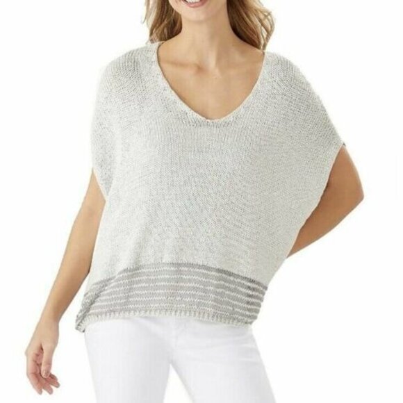 Tommy Bahama Womens  V-Neck Knit poncho Sweater Size Large silver - Picture 1 of 5